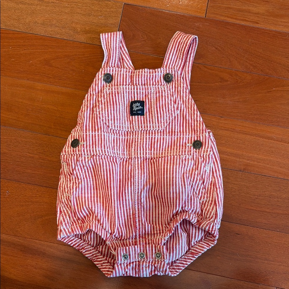 Baby B’gosh Red Striped Overalls 6m EUC